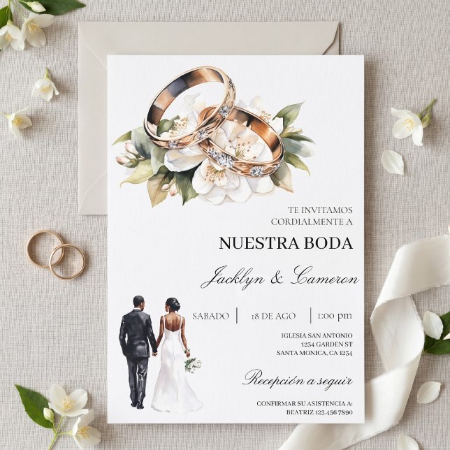 Convites Floral Branco com Anel Casamento Espanhol (Criador carregado)