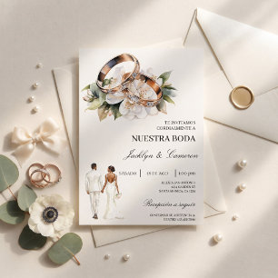 Convites Floral Branco com Anel Casamento Espanhol