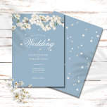 Convites Floral Branco de Casamento Azul Dusty Flor<br><div class="desc">Bonito livro floral,  branco,  Convite com delicado primavera de flor,  que enquadra seus detalhes de casamento em elegantes caracteres brancos em um fundo azul empoeirado. Personalize com seus detalhes especiais de casamento. Os traços inversos dispersaram pétalas brancas floridas com um fundo azul empoeirado correspondente. Projetado por Thisnotme©</div>