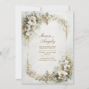 Convites Floral Branco E Dourado Barroco Rolo Casamento