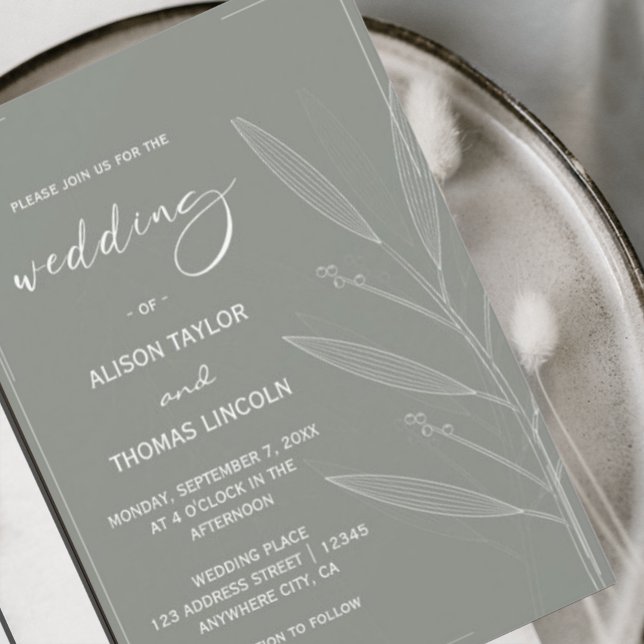 Convites Floral Branco e Verde Sage Simples (#greenerywedding#springsummerbotanical #agegreen #mintgreen #modernwedding#wildflower )