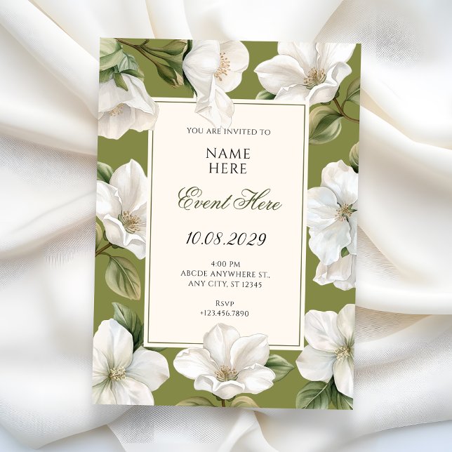 Convites Floral branco elegante  (Criador carregado)