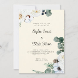 Convites Floral Branco Elegante com Casamento Amarelo Verde