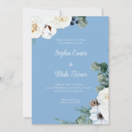 Convites Floral Branco Elegante com Casamento Azul Greenery