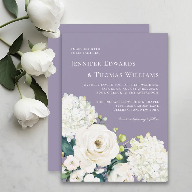 Convites Floral Branco Elegante no Casamento de Lavandas (Criador carregado)