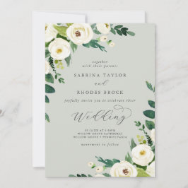 Convites Floral Branco Elegante | Sage Mint Wedding