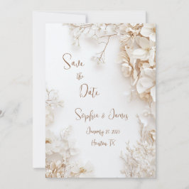 Convites Floral Branco Elegante Salvar a Data