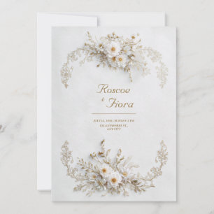 Convites Floral Branco Imaculado Vinha Dourada Casamento El