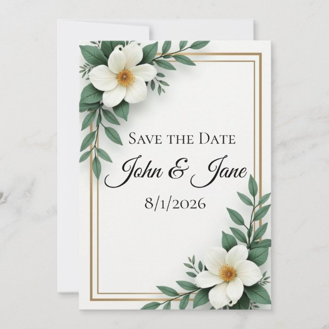 Convites Floral Branco Personalizado Save the Date (Frente)