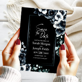 Convites Floral Branco preto moderno Salve a data
