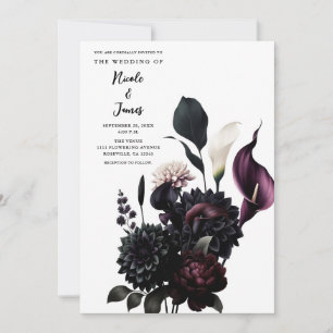 Convites Floral Branco Romântico Sombrio para Casamento