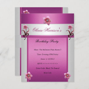 Convites Floral Branco Rosa-bolsa mensageifesta de aniversa