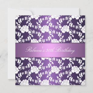 Convites Floral Branco Roxo 30º Aniversário Elegante
