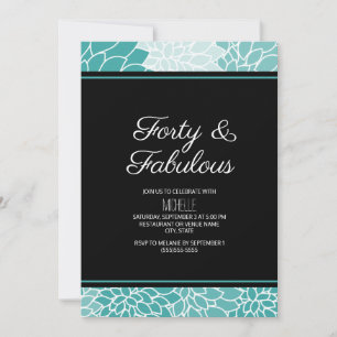 Convites Floral Branco Turquesa 40 e Fabuloso Aniversário