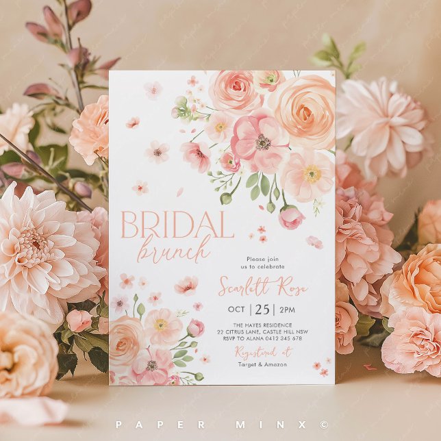 Convites Floral Bridal Brunch Love In Bloom Bright (Bridal Brunch Invitation in peach and blush flowers. Bridal Shower Invite.
)