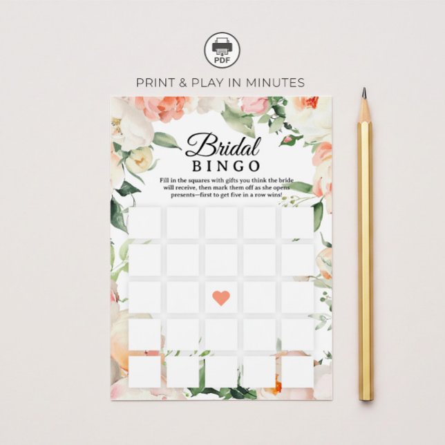 Convites Floral Bridal Shower Bingo Game Printable (Criador carregado)