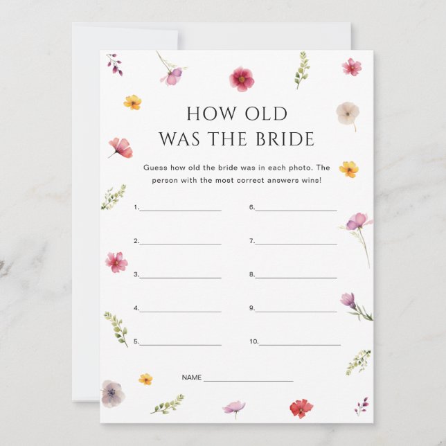 Convites Floral Bridal Shower How Old Was the Bride Game (Frente)