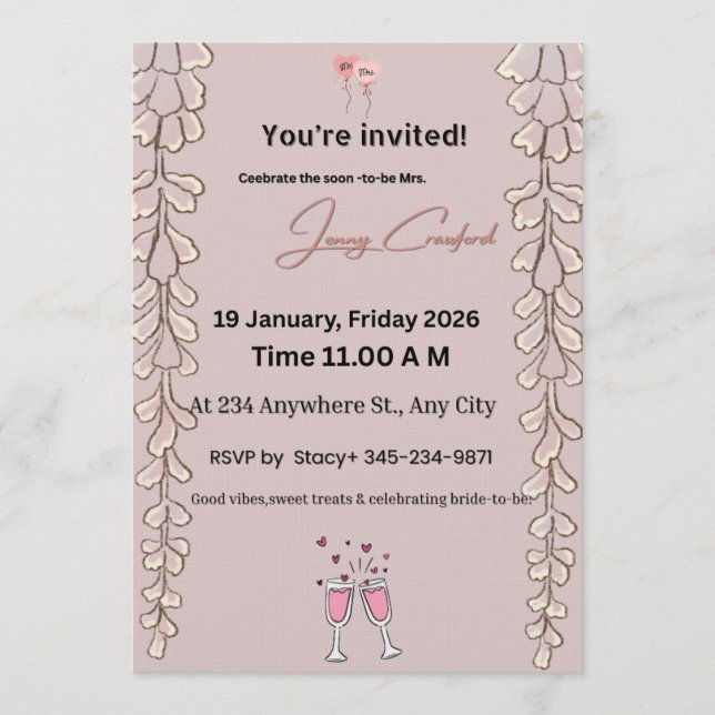 Convites Floral Bridal Shower Invitation | Custom Name & De (Frente)