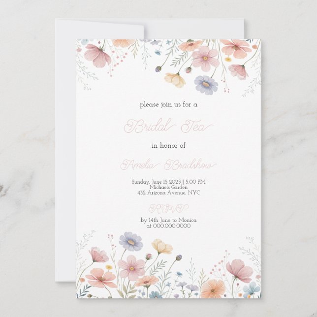 Convites Floral Bridal Tea Invitation Spring Garden Party  (Frente)