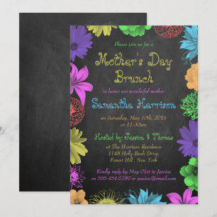 Convites Floral Bright No Chalkboard Dia de as mães Brunch