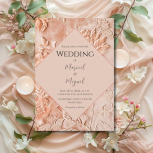 Convites Floral Brocade Peach Wedding