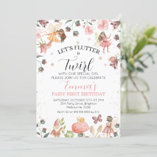 Convites Floral Brown Fairies Flutter Twirts primeiro anive