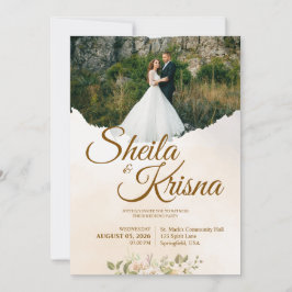Convites Floral Brown Pastel Elegance Wedding with Photo