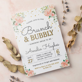 Convites Floral Brunch e Bubble Peony Dourado Chá de panela