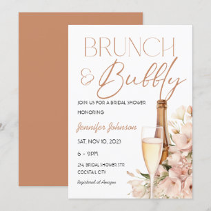 Convites Floral Brunch e Chá de panela de champanhe em cham