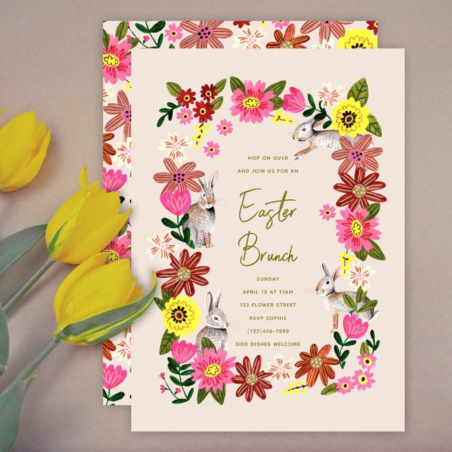 Convites Floral Bunny Easter Brunch Spring Garden (Floral Bunny Easter Brunch Spring Garden Invitation)