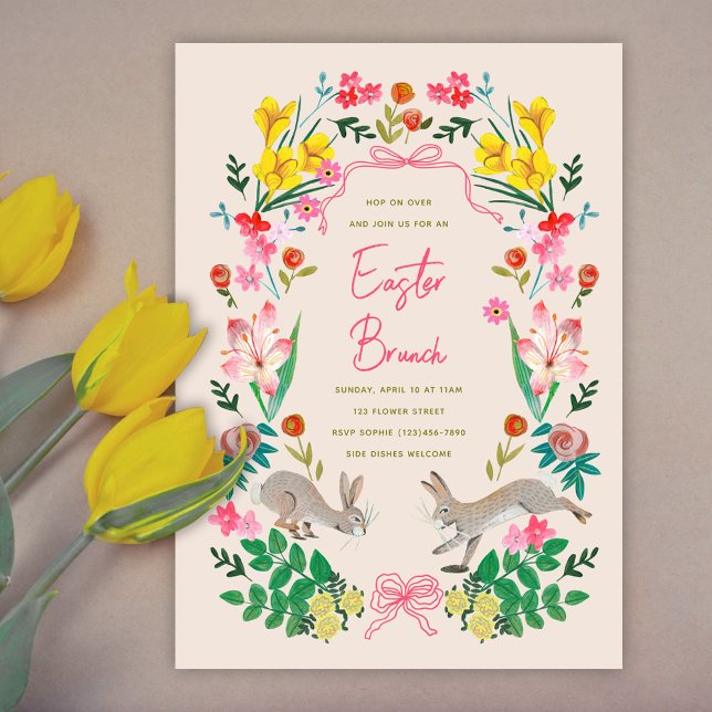 Convites Floral Bunny Easter Brunch Spring Garden Party  (Floral Bunny Easter Brunch Spring Garden Party Card Invitation)