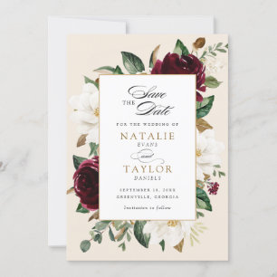 Convites Floral Burgundy Beige Magnolia Elegante Data de Sa