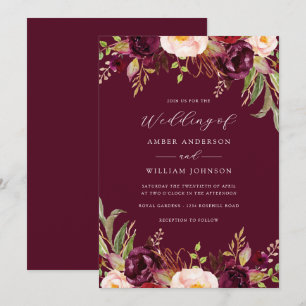 Convites Floral Burgundy Bloom Casamento