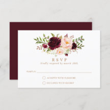 Floral Burgundy Blush Elegant Wedding RSVP Respost
