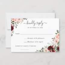 Floral Burgundy Blush Greenery RSVP Resposta