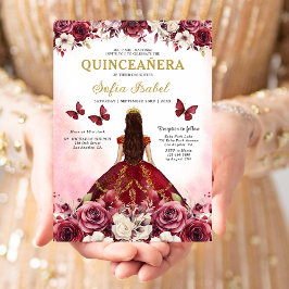 Convites Floral Burgundy Butterfly Princess Quinceanera