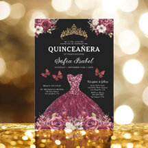 Floral Burgundy Butterfly Princess Quinceanera