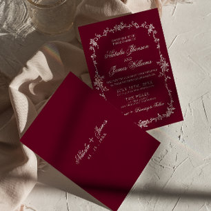 Convites Floral Burgundy Chique de Velho Dinheiro Herbal Ca