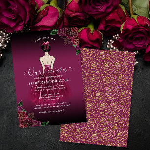 Convites Floral Burgundy Princesa Dourada Birthday Quinceañ
