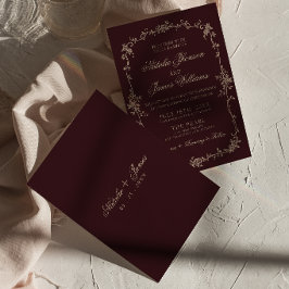 Convites Floral Burgundy Sofisticado Boho Chic Casamento de