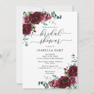 Convites Floral Burgundy Watercolor Marsala Chá de panela