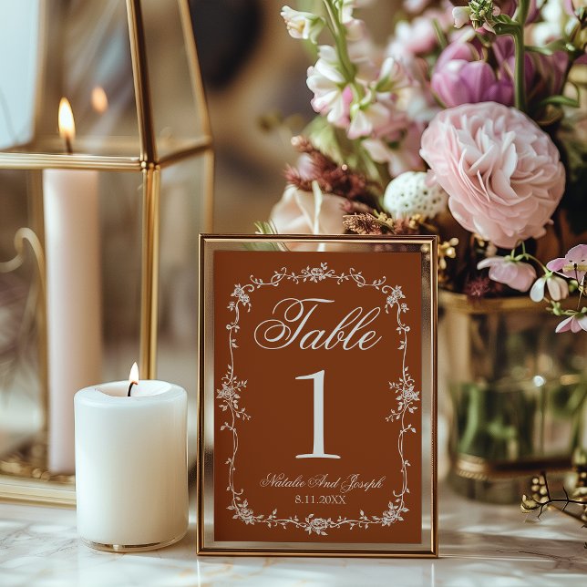Convites Floral Burnt Orange Old Money Wedding Table Number (Criador carregado)