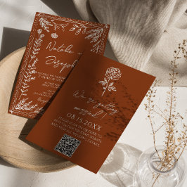 Convites Floral Burnt Orange Terracotta QR Code Wedding
