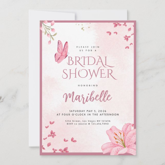 Convites Floral Butterfly Bridal Shower Invitation (Frente)