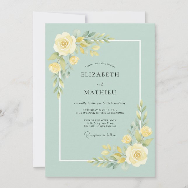 Convites Floral Casamento Flor de Amarelo Pálido (Frente)