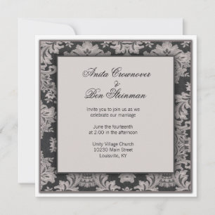 Convites Floral casamento tema damasco preto e prateado