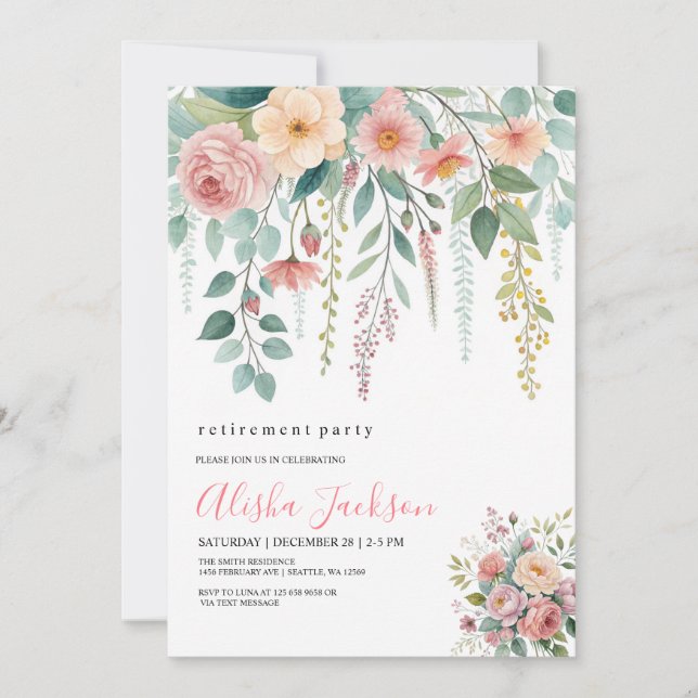 Convites Floral Cascade Retirement Party Invitation  (Frente)