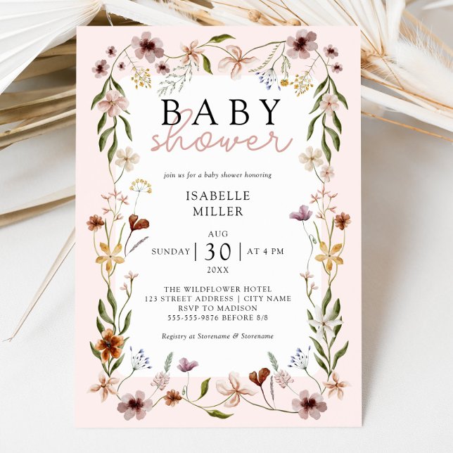Convites Floral Chá de fraldas Boho Wildflower (Floral Baby Shower Boho Wildflowers Invitation)