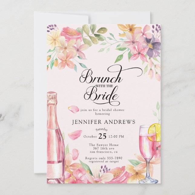 Convites  Floral Champagne | Bridal Shower Brunch (Frente)