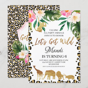 Convites Floral Cheetah Impressão deixa ficar selvagem